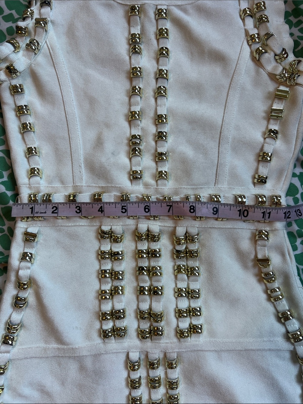White & Gold Studded Bodycon Midi Bandage Dress - Picture 9 of 11